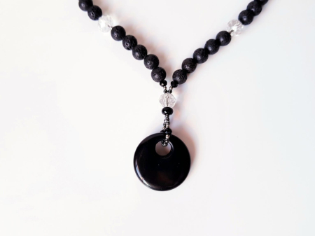 Colier cu lava neagra, hematit si pandantiv obsidian [2]