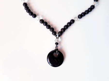 Colier cu lava neagra, hematit si pandantiv obsidian [5]