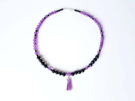 Colier cu piatra soarelui, jad lila si pandantiv ametist [1]