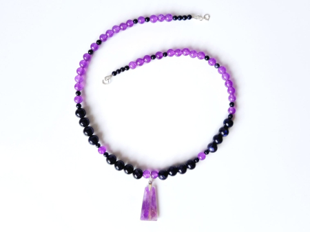 Colier cu piatra soarelui, jad lila si pandantiv ametist [3]