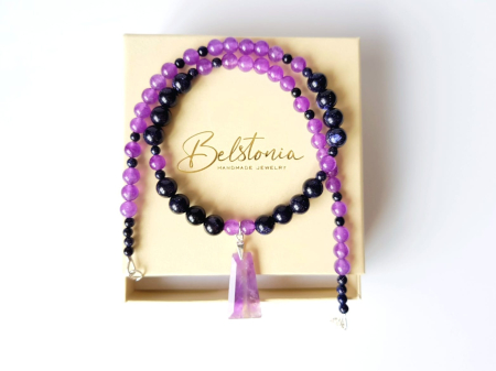 Colier cu piatra soarelui, jad lila si pandantiv ametist [5]