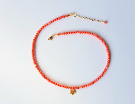 Colier cu sidef portocaliu, hematit si pandantiv fluturas [2]