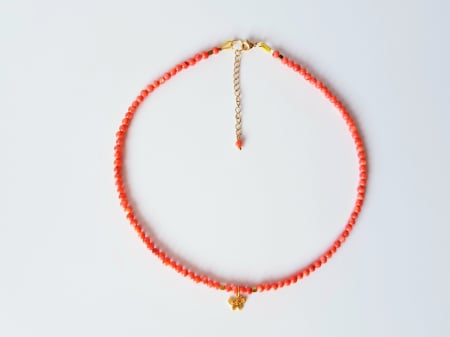 COLIERE - Colier cu sidef portocaliu, hematit si pandantiv fluturas