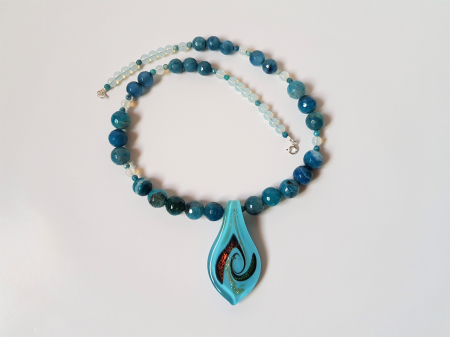 Colier de agate albastre cu pandantiv Murano bleu [4]