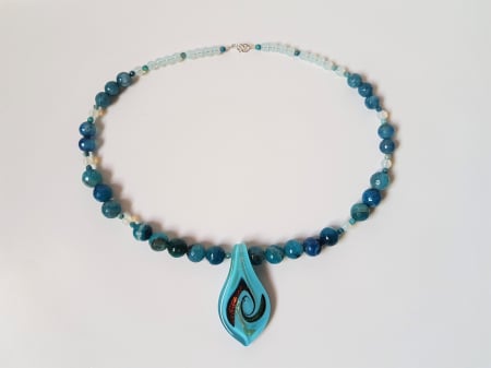 Colier de agate albastre cu pandantiv Murano bleu [3]