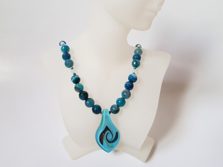 Colier de agate albastre cu pandantiv Murano bleu [1]