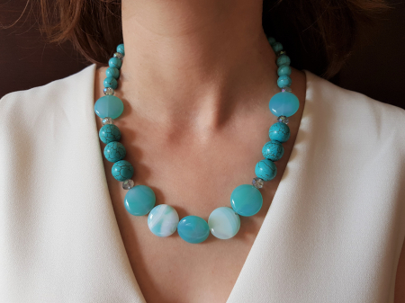 Coliere Handmade cu Pietre Semipretioase - Colier de agate bleu si turcoaz reconstituit