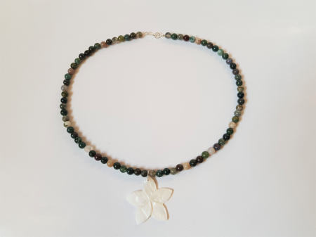 Colier de agate indiene cu pandantiv floare de sidef [2]