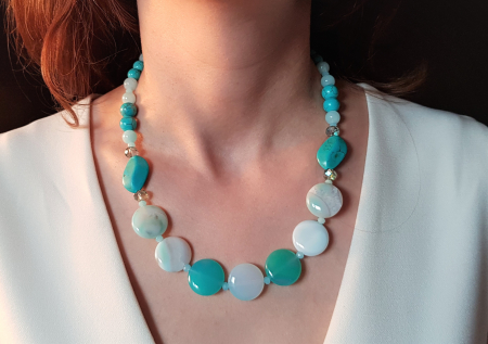 Coliere Handmade cu Pietre Semipretioase - Colier de agate si turcoaz reconstituit