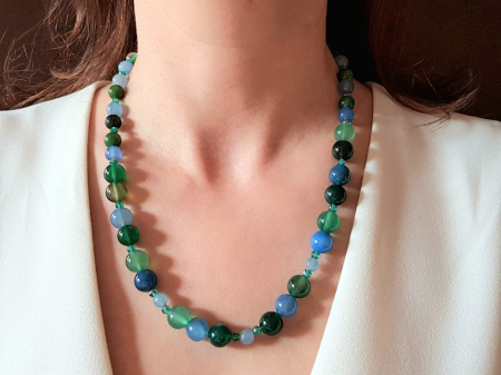 Coliere Handmade cu Pietre Semipretioase - Colier de jad albastru-verde