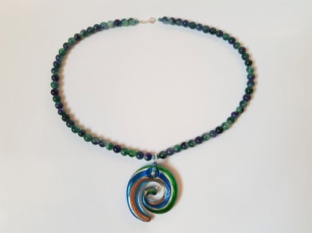 Colier de jad albastru-verde si pandantiv lampwork [4]