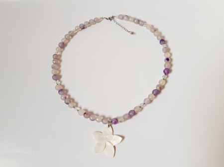 Colier din agate mov cu pandantiv din sidef floare [2]