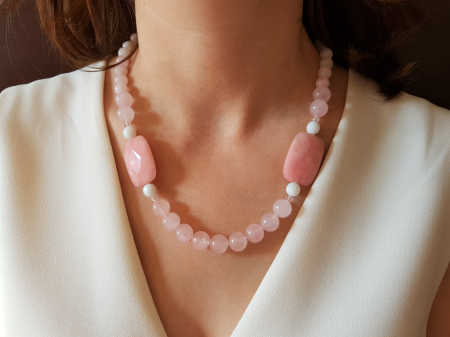 Coliere Handmade cu Pietre Semipretioase - Colier din agate si cuart roz