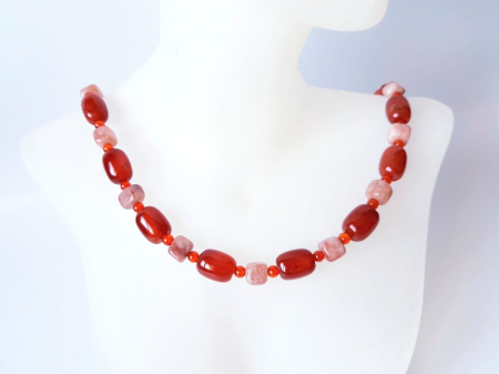 Colier din carneol tuburi, jad coniac si agat grena [3]