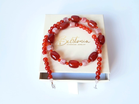 Colier din carneol tuburi, jad coniac si agat grena [4]