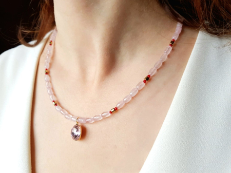 Colier din cuart roz cu pandantiv cristal roz [3]