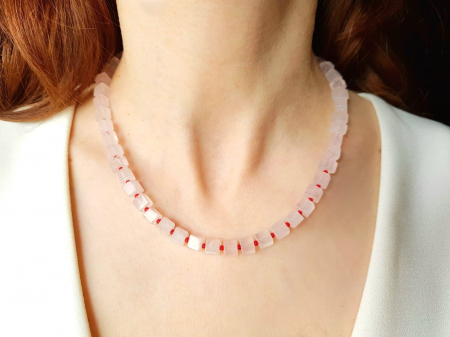 Coliere Handmade Clasice - Colier din cuart roz si coral rosu