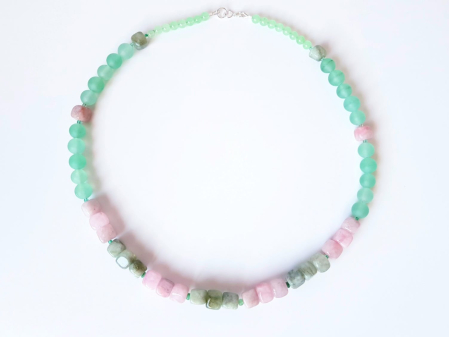 Colier din jad roz verde cuburi [2]