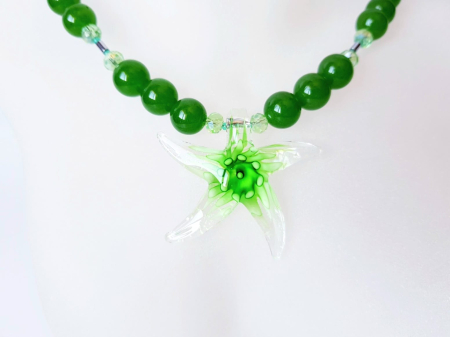 Colier din jad verde cu pandantiv Murano stea de mare [2]