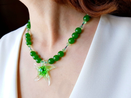 Colier din jad verde cu pandantiv Murano stea de mare [5]