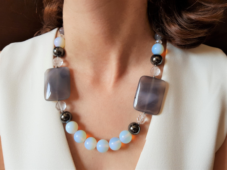 Coliere Handmade cu Pietre Semipretioase - Colier din opalit, agate si hematite