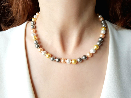 PERLE - Colier din perle de scoică – 4 culori (alb, roz, gri, galben)