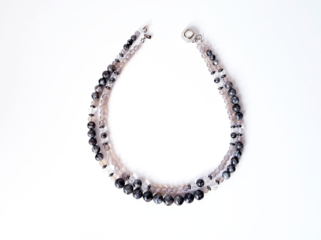 Colier doua siraguri cu labradorit, agat gri si hematit [1]