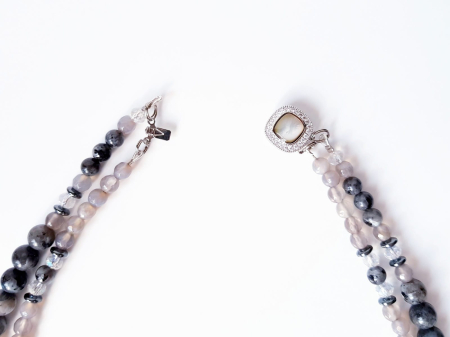 Colier doua siraguri cu labradorit, agat gri si hematit [2]