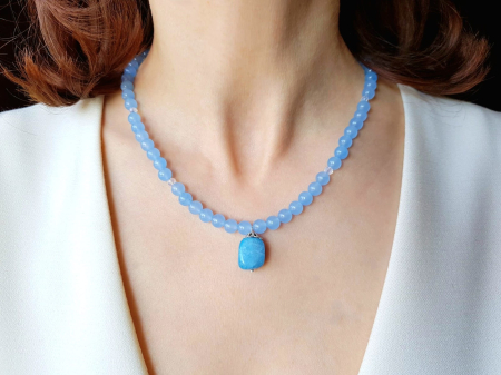 Colier handmade cu jad albastru si angelit [0]