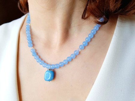 Colier handmade cu jad albastru si angelit [3]