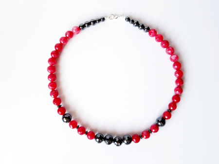 Colier handmade cu jad rosu si hematit [2]
