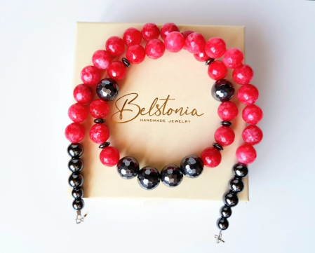 Colier handmade cu jad rosu si hematit [3]