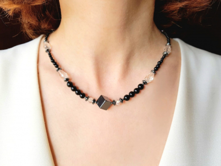 Coliere Handmade Scurte - Colier handmade din onix si hematit