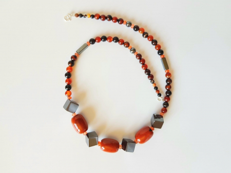 Colier jasp rosu, agate si hematit [2]