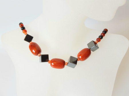 Colier jasp rosu, agate si hematit [3]