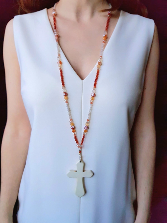 Coliere Handmade Lungi - Colier lung cu jad, agate si pandantiv cruce howlit