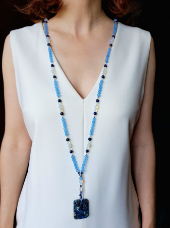 COLIERE - Colier lung cu jad bleu, lapis lazuli, opalit, agat, cristale si jasp imperial