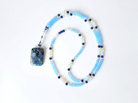 Colier lung cu jad bleu, lapis lazuli, opalit, agat, cristale si jasp imperial [4]