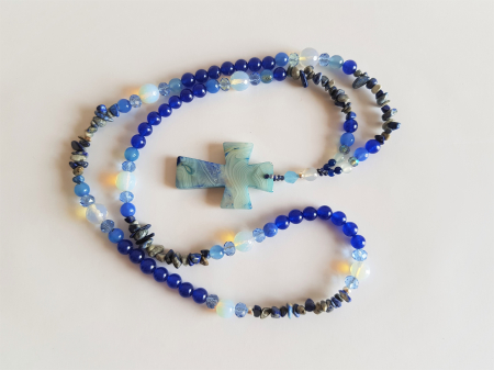 Colier lung cu jad, opalit si lapis lazuli, si pandantiv agata albastra [4]