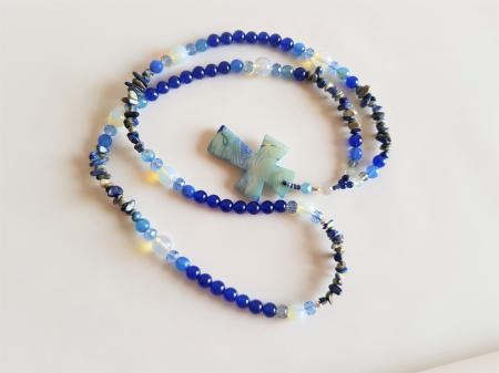 Colier lung cu jad, opalit si lapis lazuli, si pandantiv agata albastra [3]