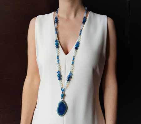 Coliere Handmade Lungi - Colier lung cu opalit si agate albastre