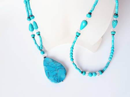 Colier lung cu turcoaz, hematit si cristale [2]