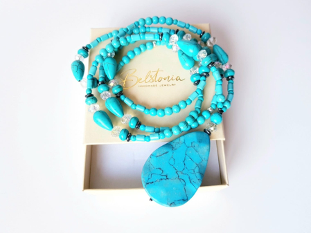 Colier lung cu turcoaz, hematit si cristale [7]