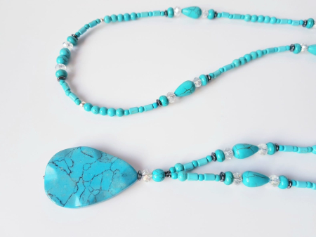 Colier lung cu turcoaz, hematit si cristale [3]