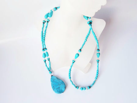 Colier lung cu turcoaz, hematit si cristale [1]