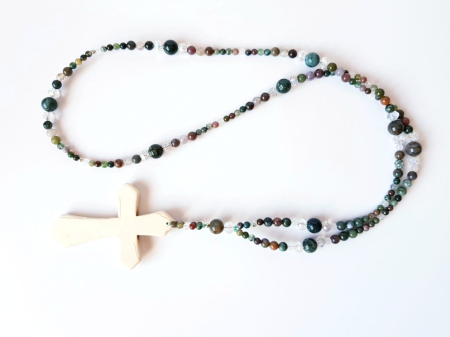 Colier lung din agate indiene cu pandantiv cruce howlit [2]