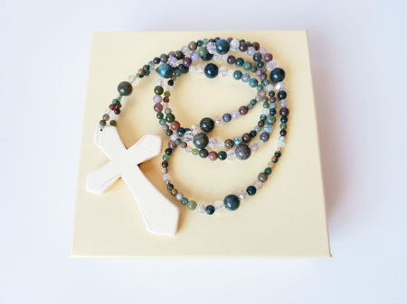 Colier lung din agate indiene cu pandantiv cruce howlit [5]