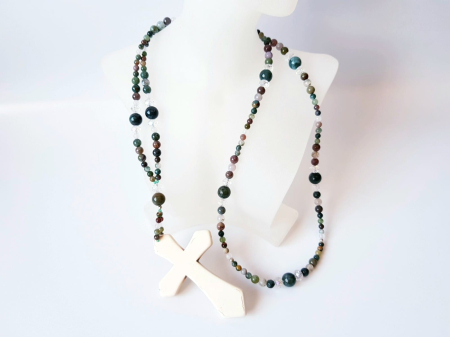 Colier lung din agate indiene cu pandantiv cruce howlit [3]