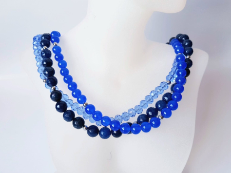 Coliere Handmade cu Pietre Semipretioase - Colier multisir cu jad bleumarin si jad safir
