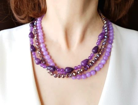 COLIERE - Colier multisir cu jad mov si jad lila